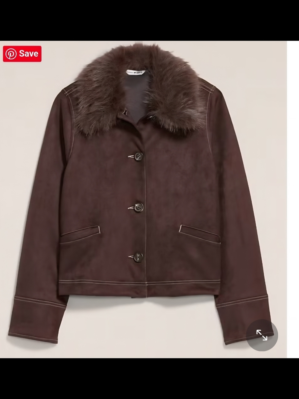 Anna Sui X Old Navy Brown Faux-Suede Boxy Jacket with Removable Faux-Fur Collar